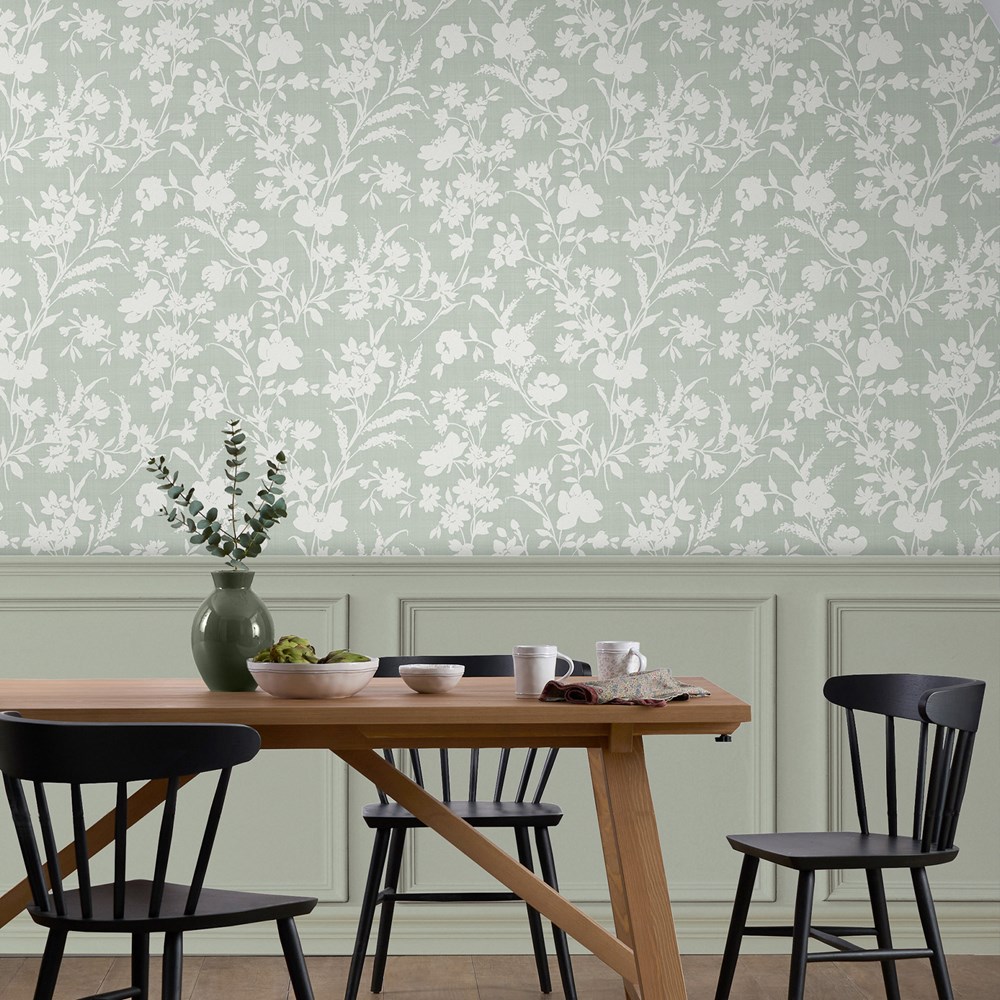Rye Floral Wallpaper 119855 by Laura Ashley in Sage Green